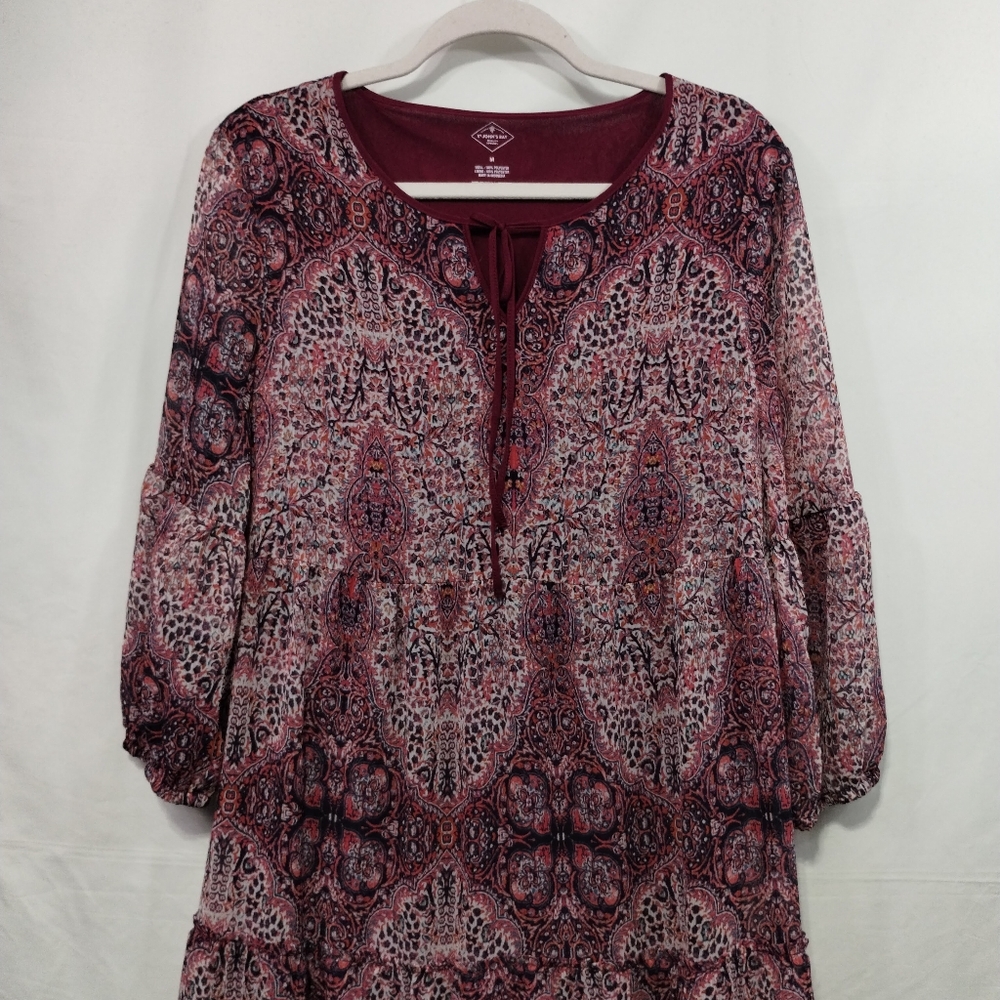 NWT St Johns Bay Prairie Maxi Dress Women's M Burgundy Boho Retro Grunge Beach - Picture 2 of 10